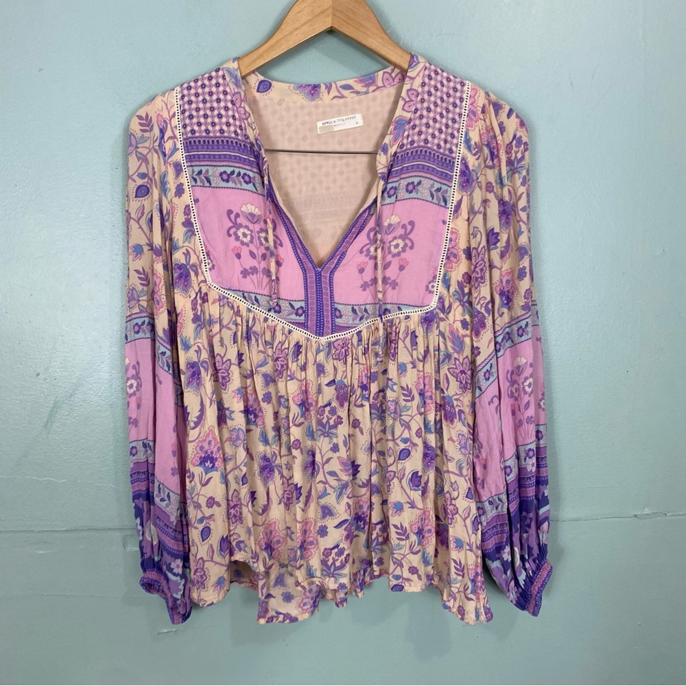 Spell & The Gypsy Portobello Road Blouse Floral Pink Purple‎ Cream XS